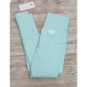 Women’s Best Womens Small Aqua Logo Nylon Blend Pull On Power Seamless Leggings